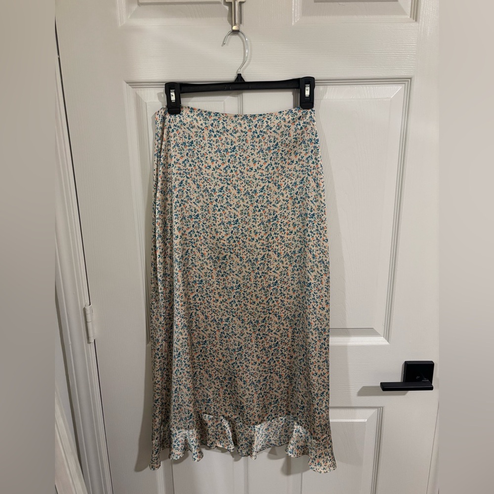 Zara Cream and Blue Floral Maxi Skirt